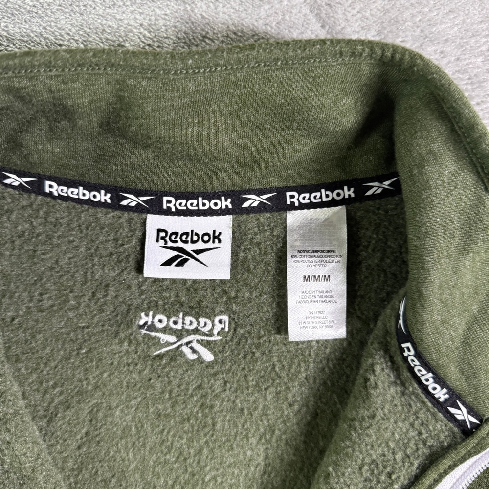 Reebok Quarter Zip Pullover Sweatshirt Olive Green Medium Mens Logo - Picture 4 of 10